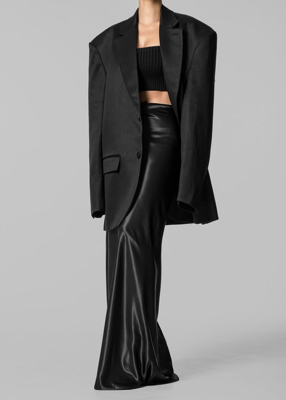 ''Kill Bill'' Black Maxi High Waist Satin Skirt