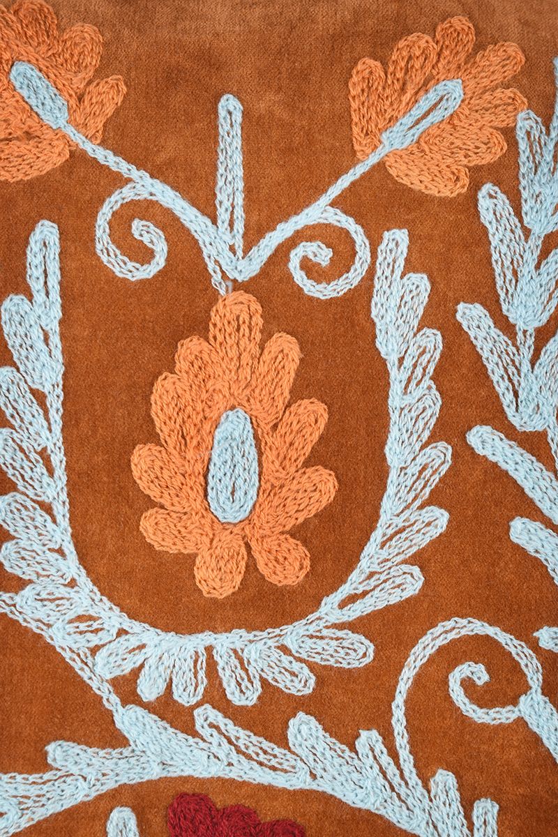 Suzani Jacket – Brown-amber with red floral embroidery