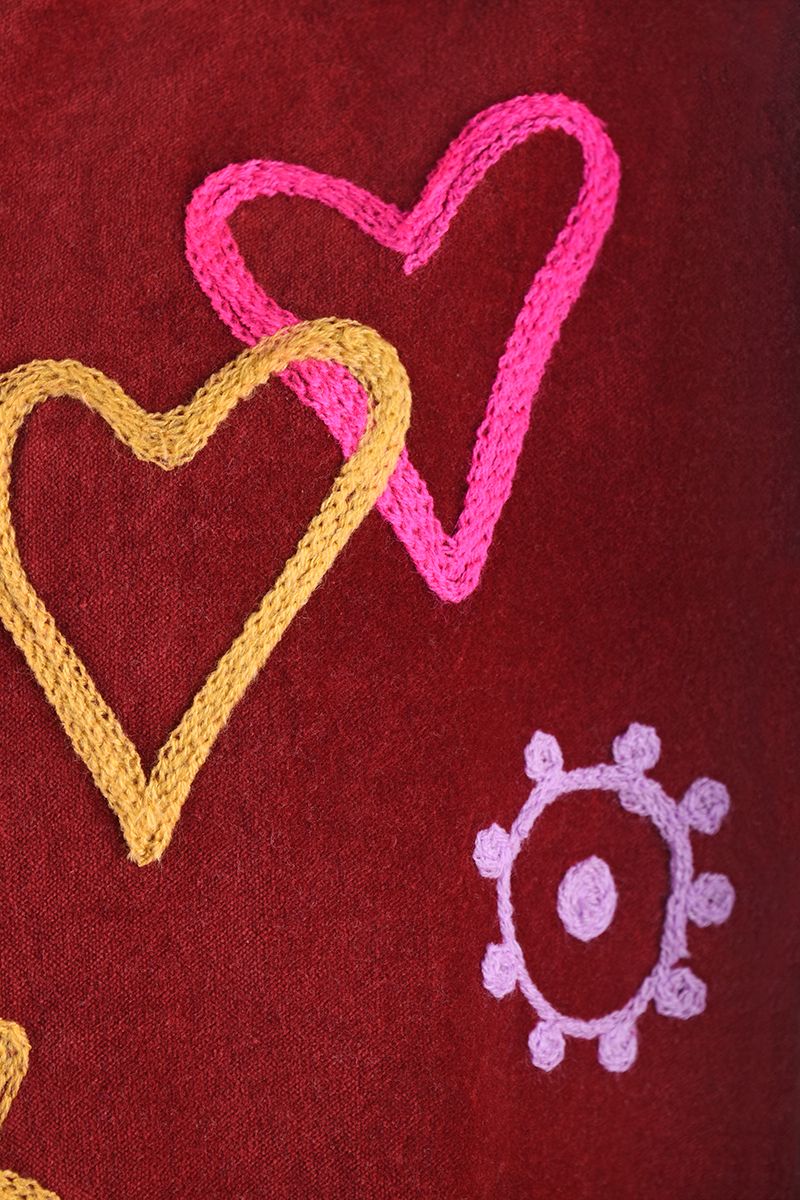 Embroidered Velvet Jacket – Deep Burgundy with Yellow and Pink Embroidery