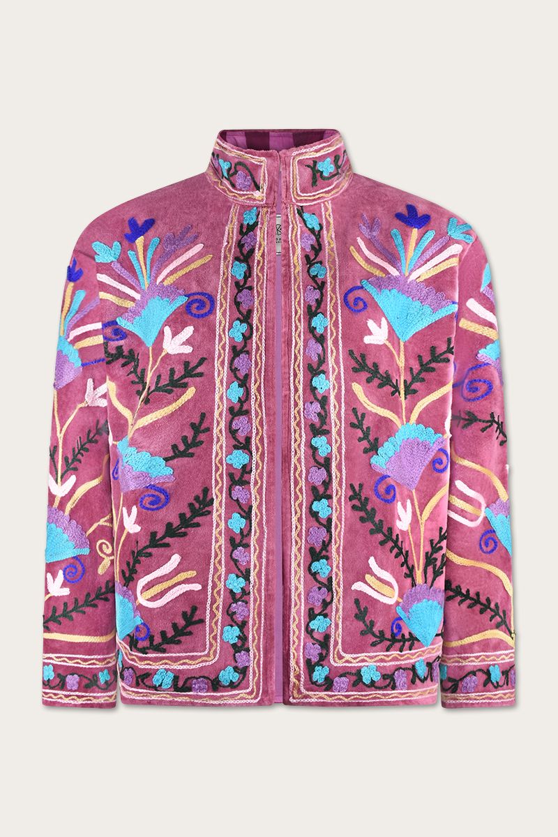 Embroidery jacket – Purple with floral Suzani embroidery