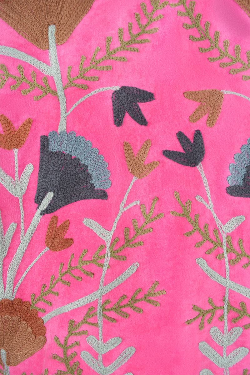 Embroidery jacket – Hot pink with floral Suzani embroidery