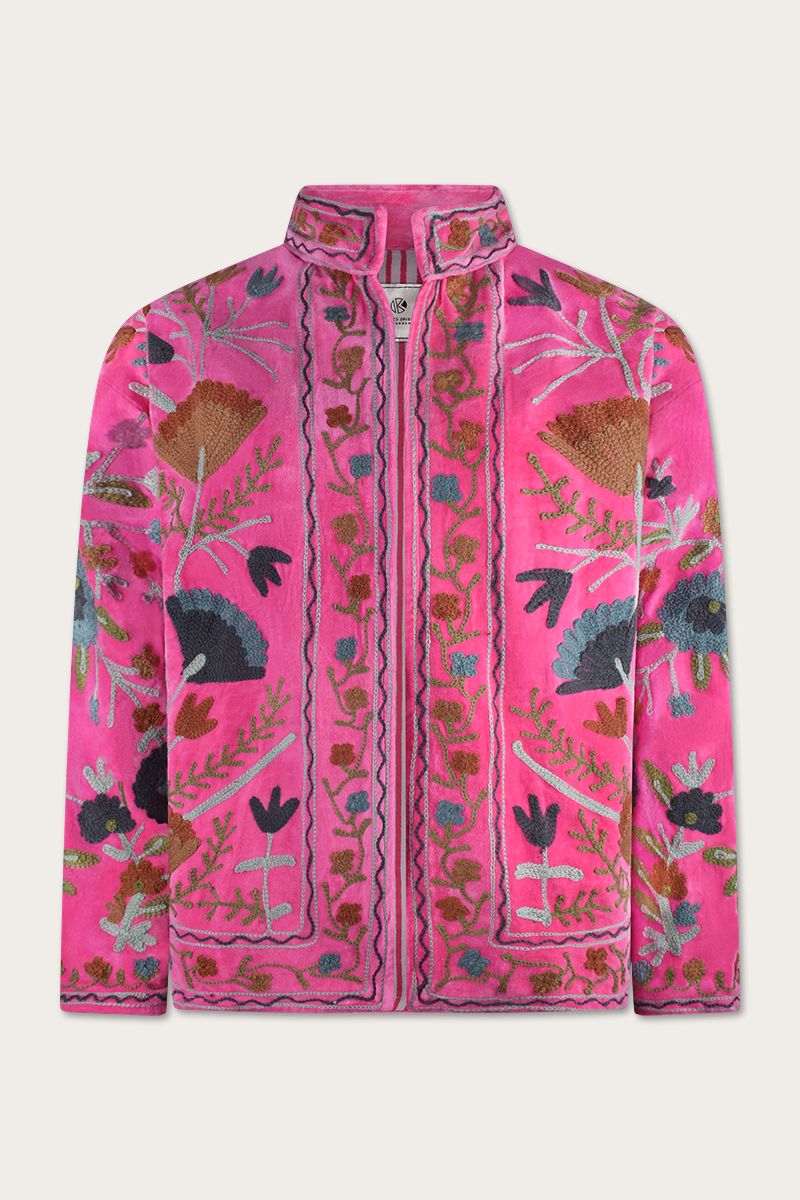 Embroidery jacket – Hot pink with floral Suzani embroidery