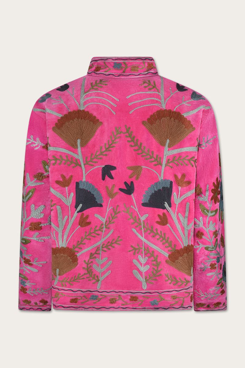 Embroidery jacket – Hot pink with floral Suzani embroidery