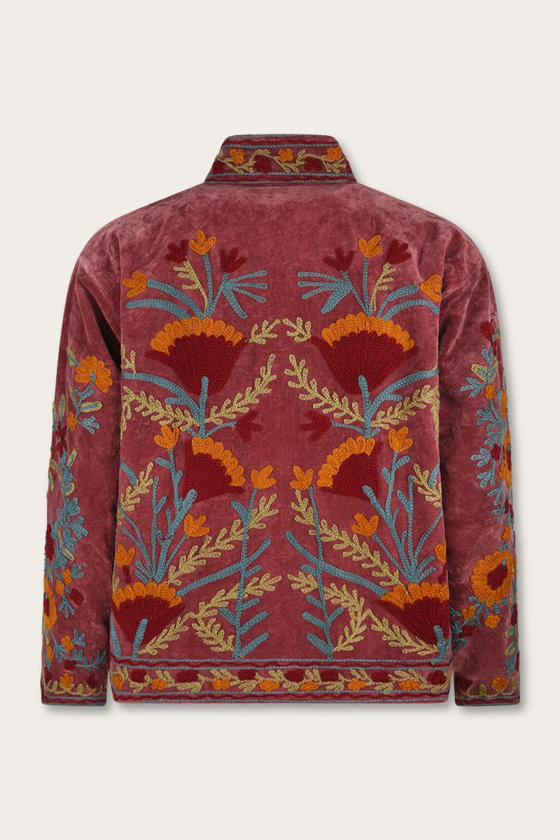 Embroidery jacket – Maroon with floral Suzani embroidery