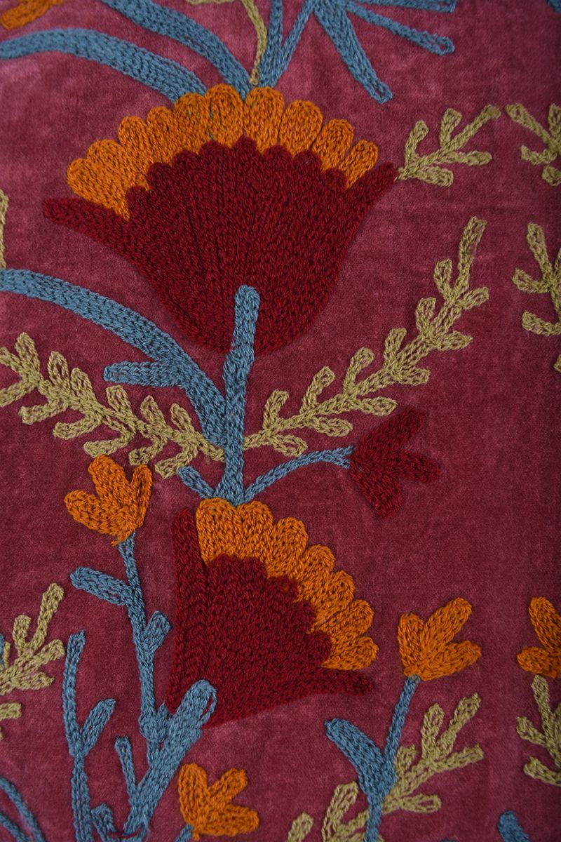 Embroidery jacket – Maroon with floral Suzani embroidery