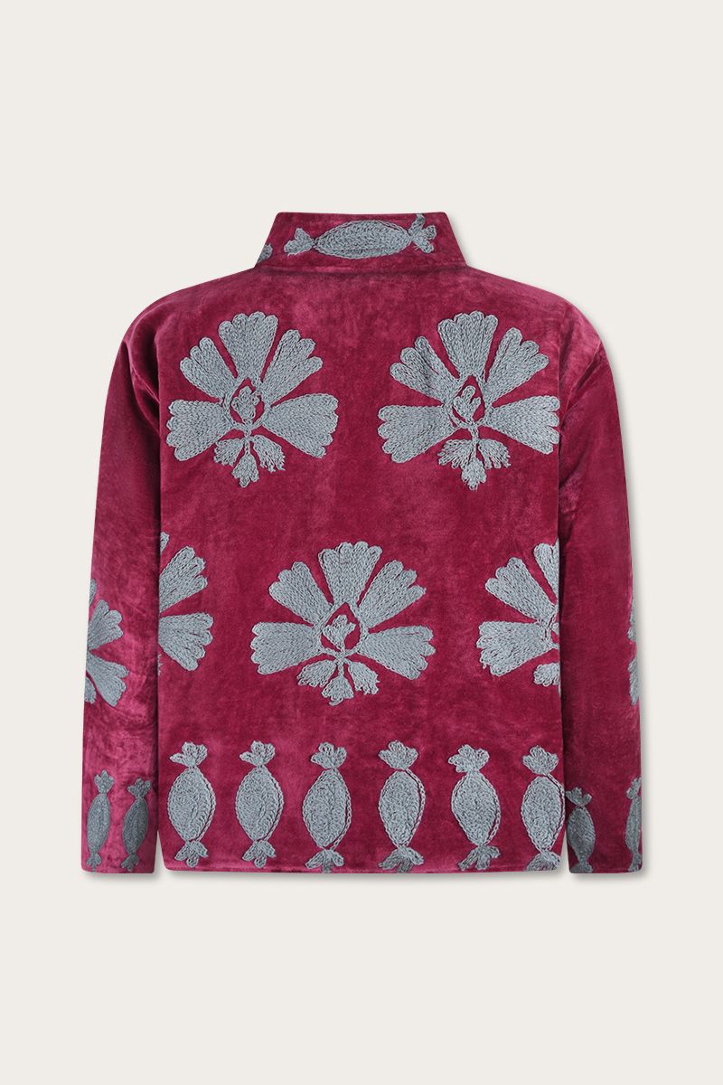 Embroidery jacket – Purple with blue floral Suzani embroidery Purple with blue accents