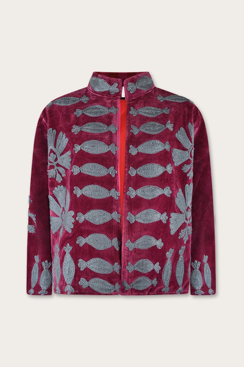 Embroidery jacket – Purple with blue floral Suzani embroidery Purple with blue accents