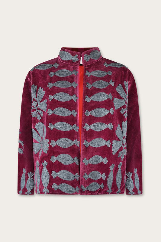 Embroidery jacket – Purple with blue floral Suzani embroidery Purple with blue accents