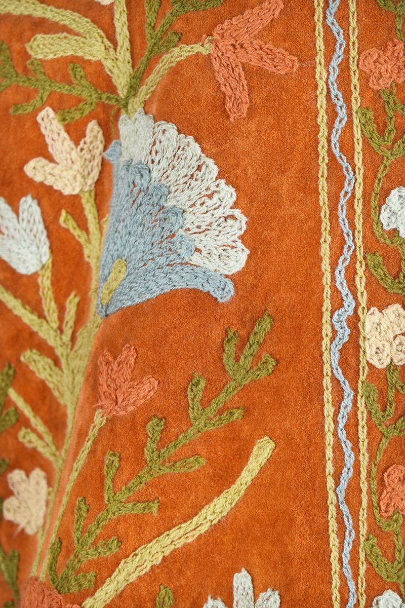 Suzani Jacket – Soft amber with pastel floral embroidery