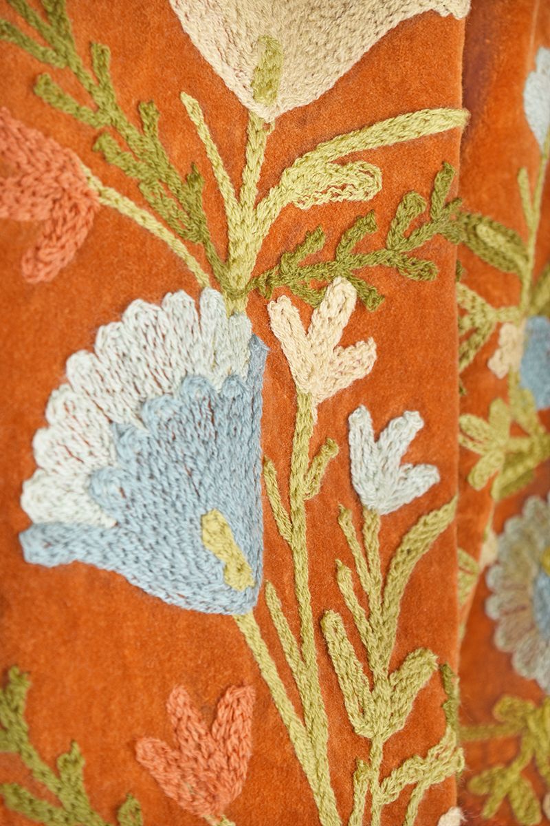 Suzani Jacket – Soft amber with pastel floral embroidery