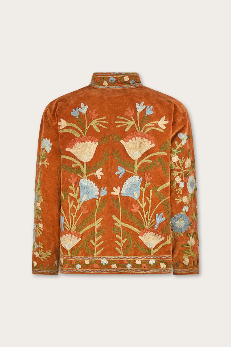 Suzani Jacket – Soft amber with pastel floral embroidery