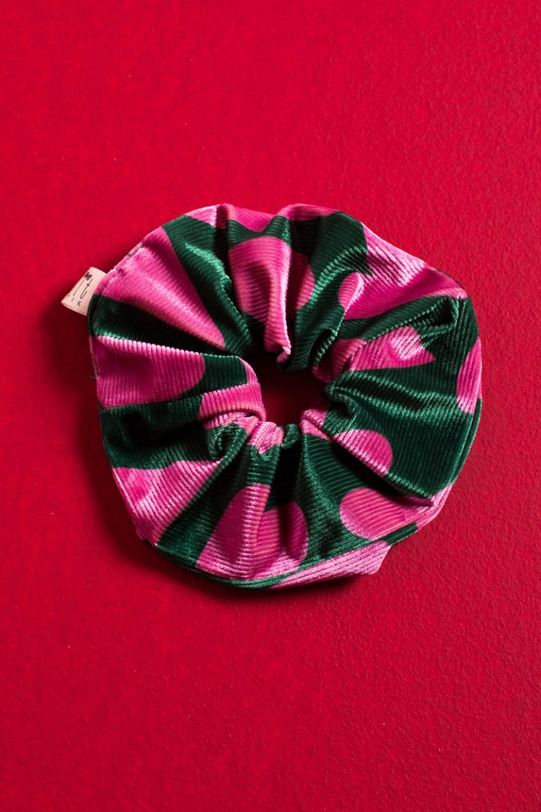 Green Pink Hearts Scrunchie XXLarge Σούρα Μαλλιών Petit Boutik