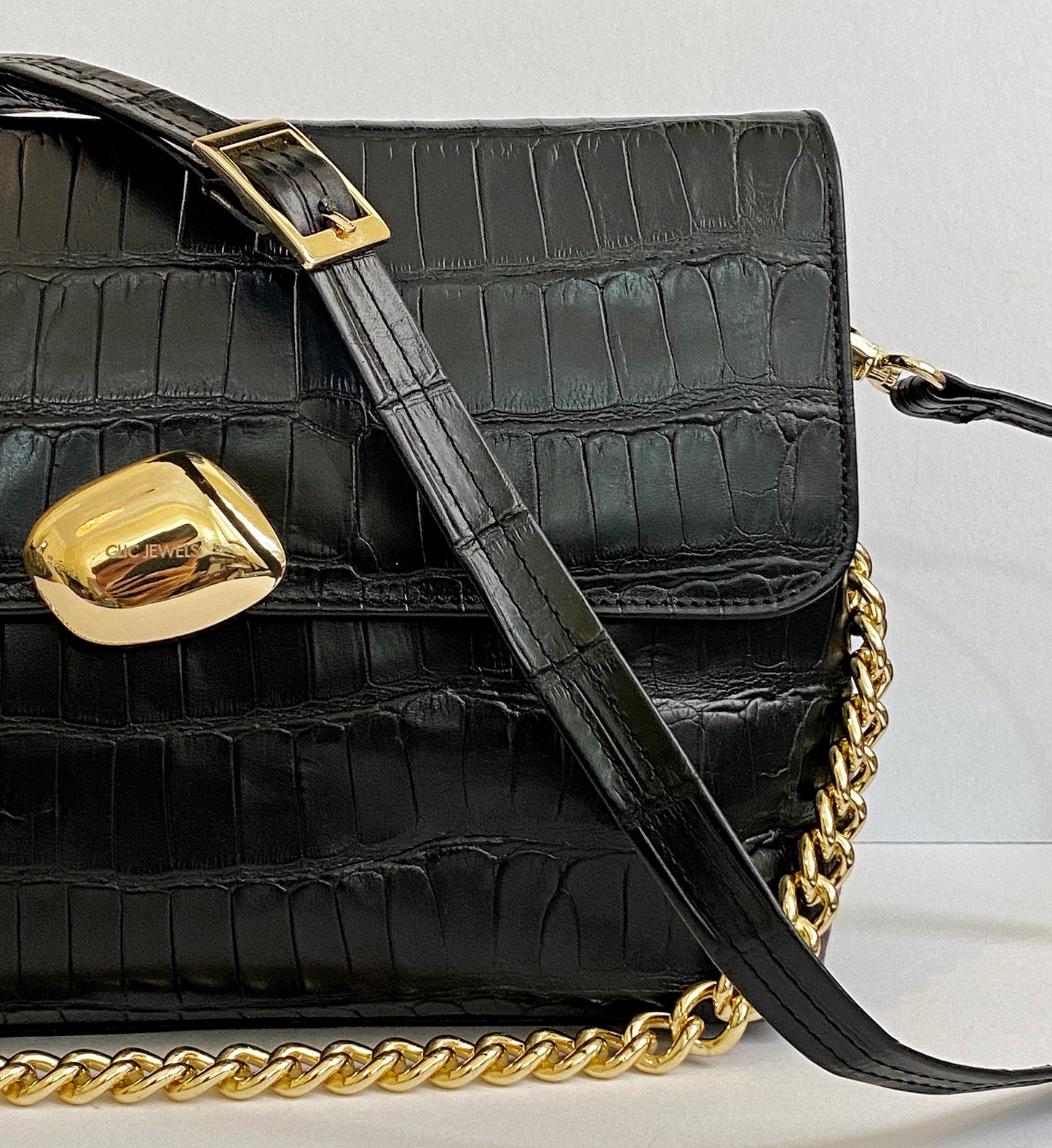 Large Size Black Croco Leather Bag