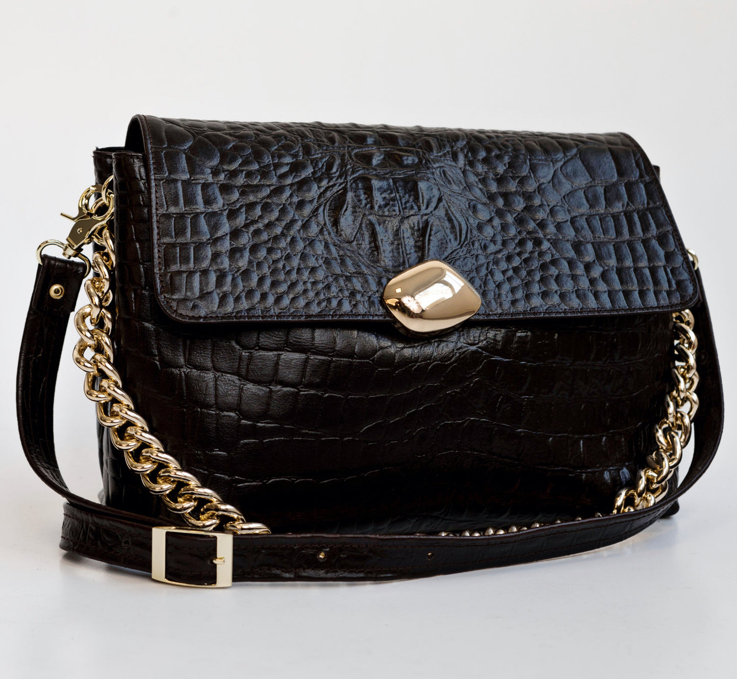 Large Size Black Croco Leather Bag