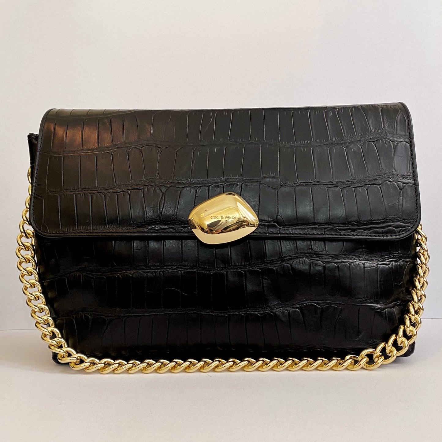 Large Size Black Croco Leather Bag