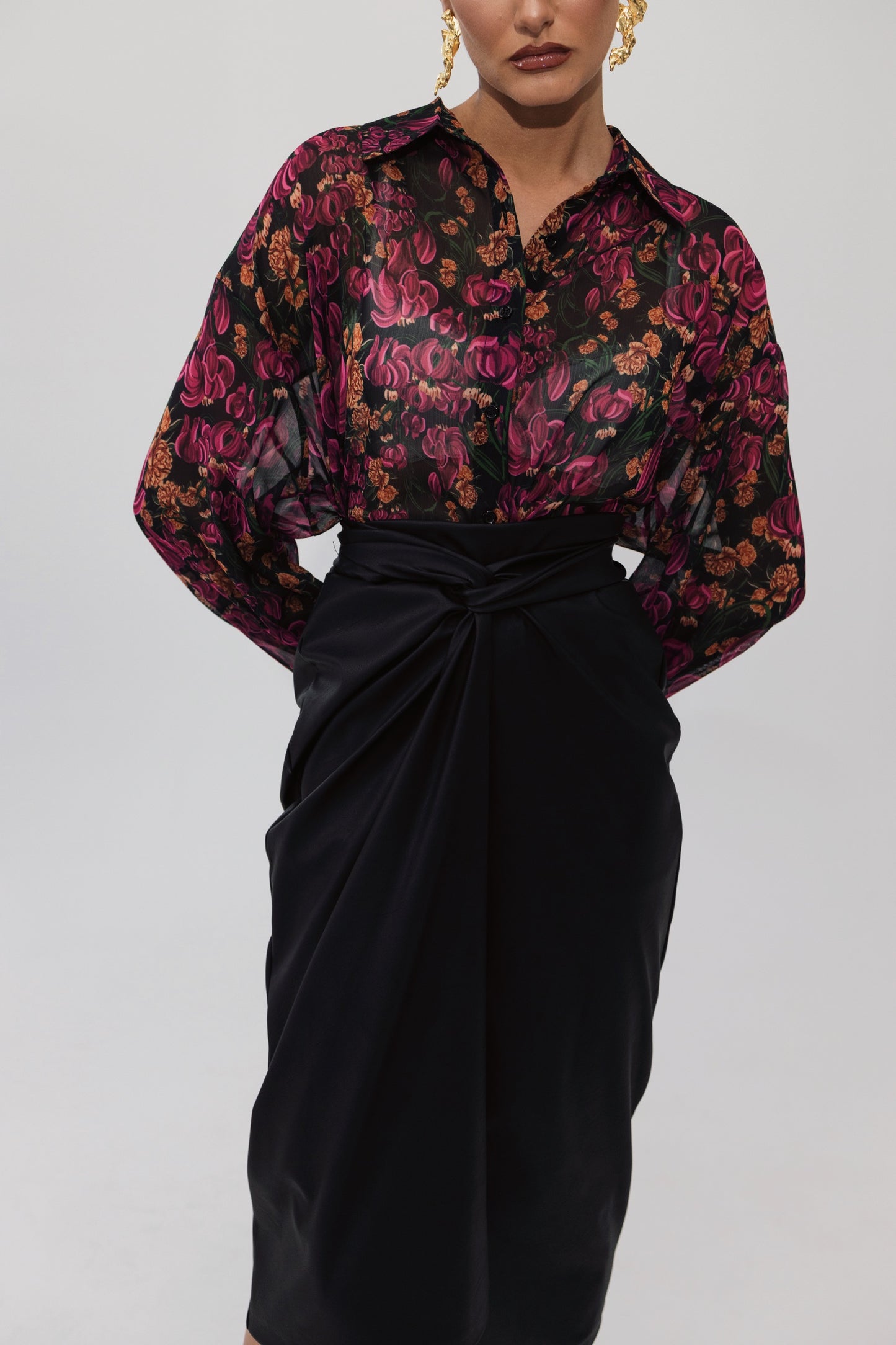 Vegan leather polymorphic midi skirt