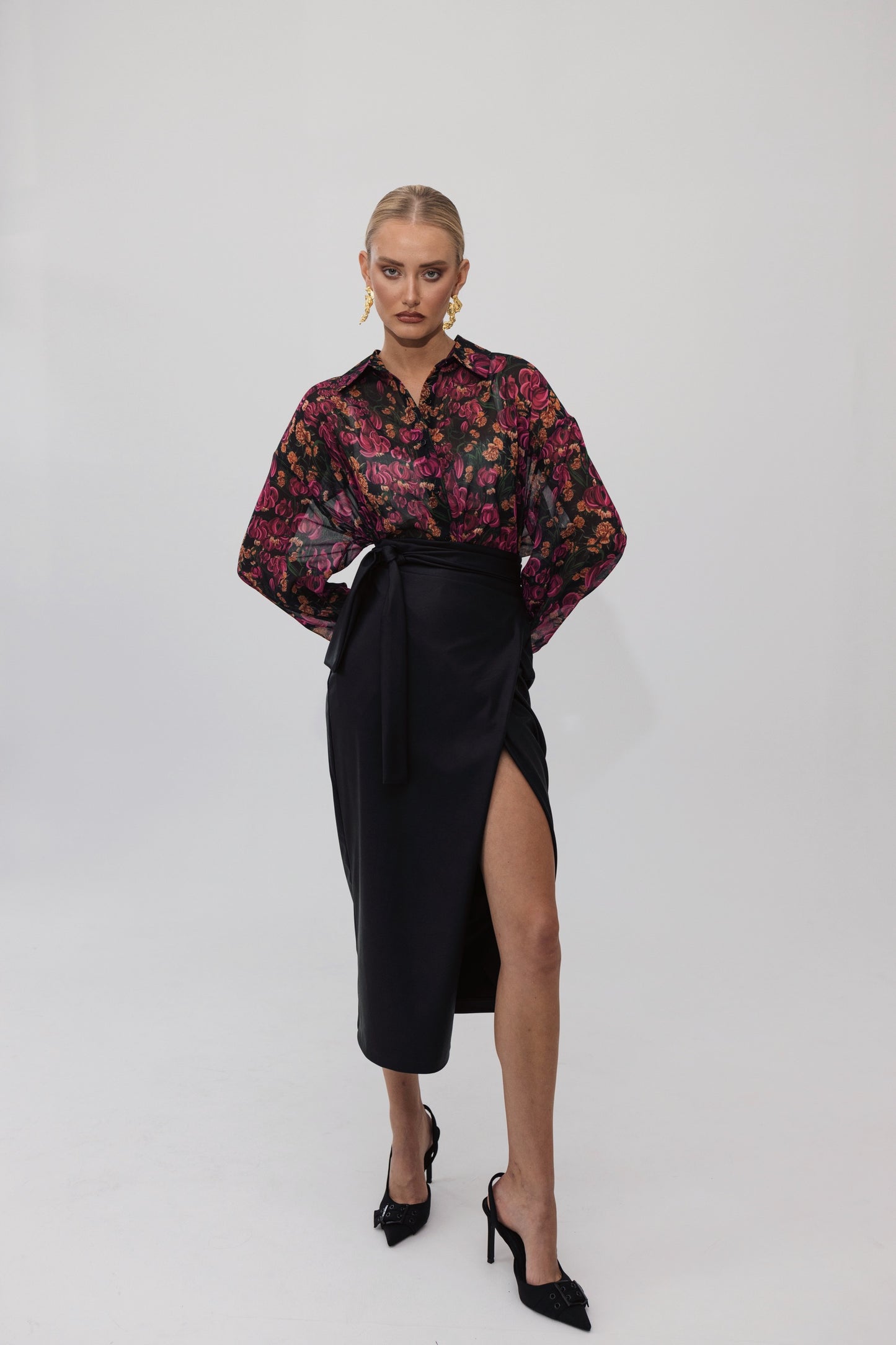 Vegan leather polymorphic midi skirt