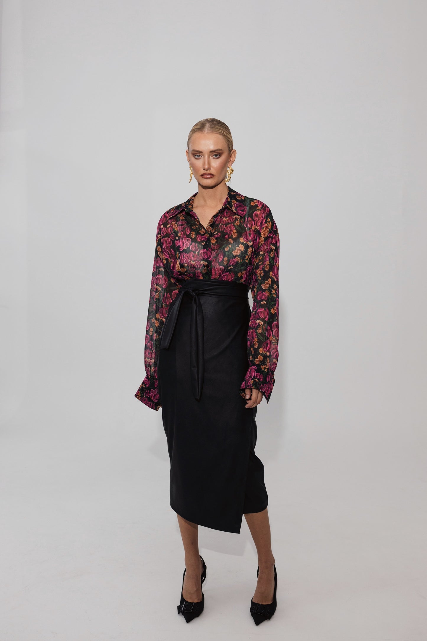 Vegan leather polymorphic midi skirt