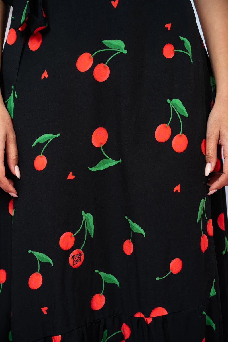 Iris Wrap Dress Black Cherries Φόρεμα Κρουαζέ Petit Boutik