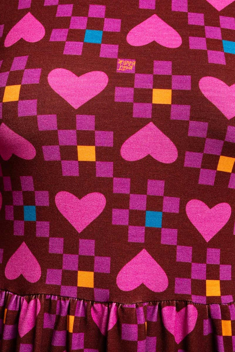 Isabella Dress Magenta Hearts Cubes Jersey Φόρεμα με Τσέπες Petit Boutik