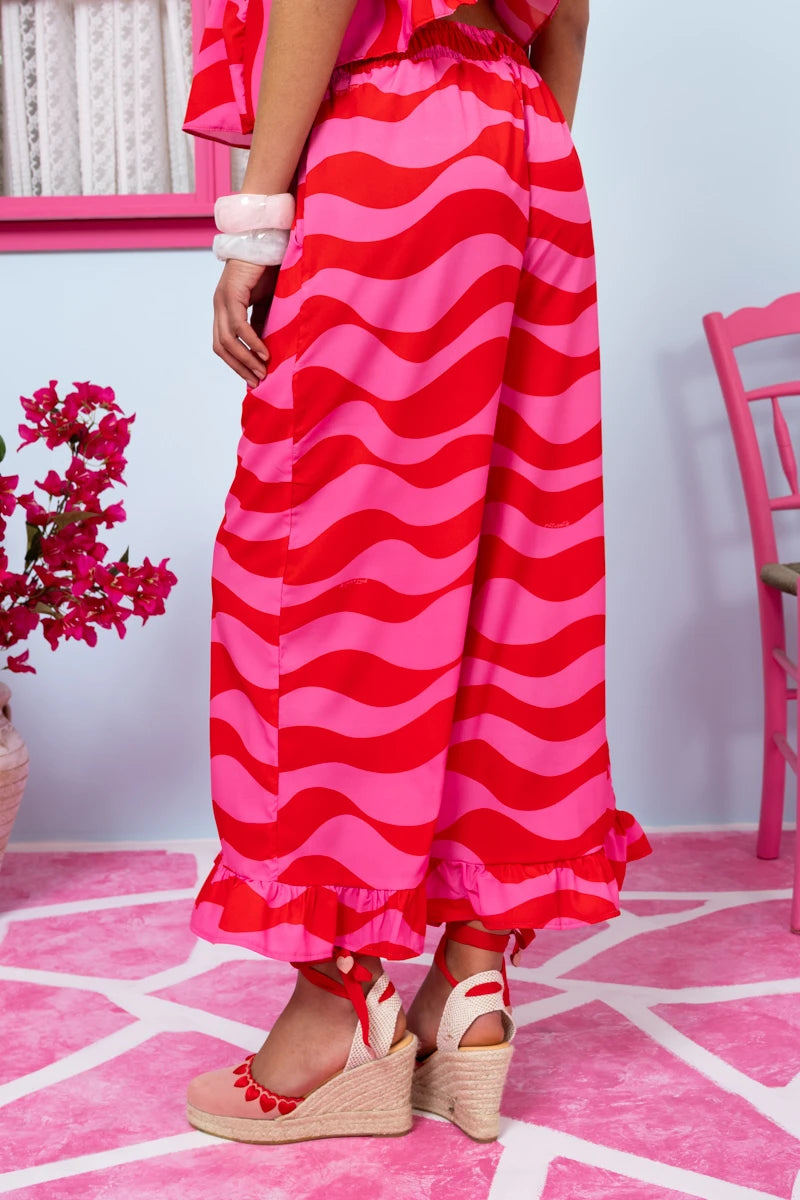 Jo Pants Frill Pink Red Waves Παντελόνα με Τσέπες Petit Boutik