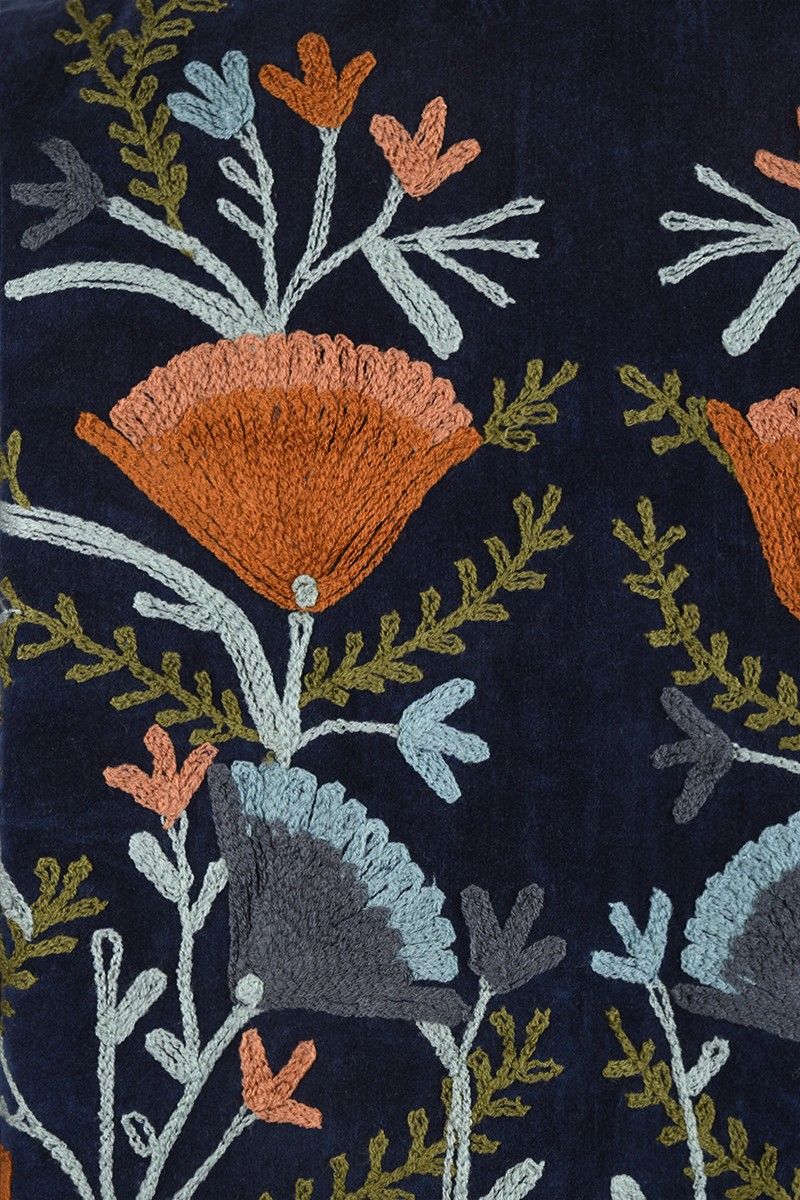 Embroidered velvet jacket – Ocean blue with multicolor Suzani embroidery