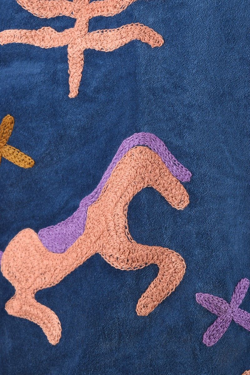 Embroidered Velvet Jacket – Midnight Blue with Playful Symbolic Embroidery