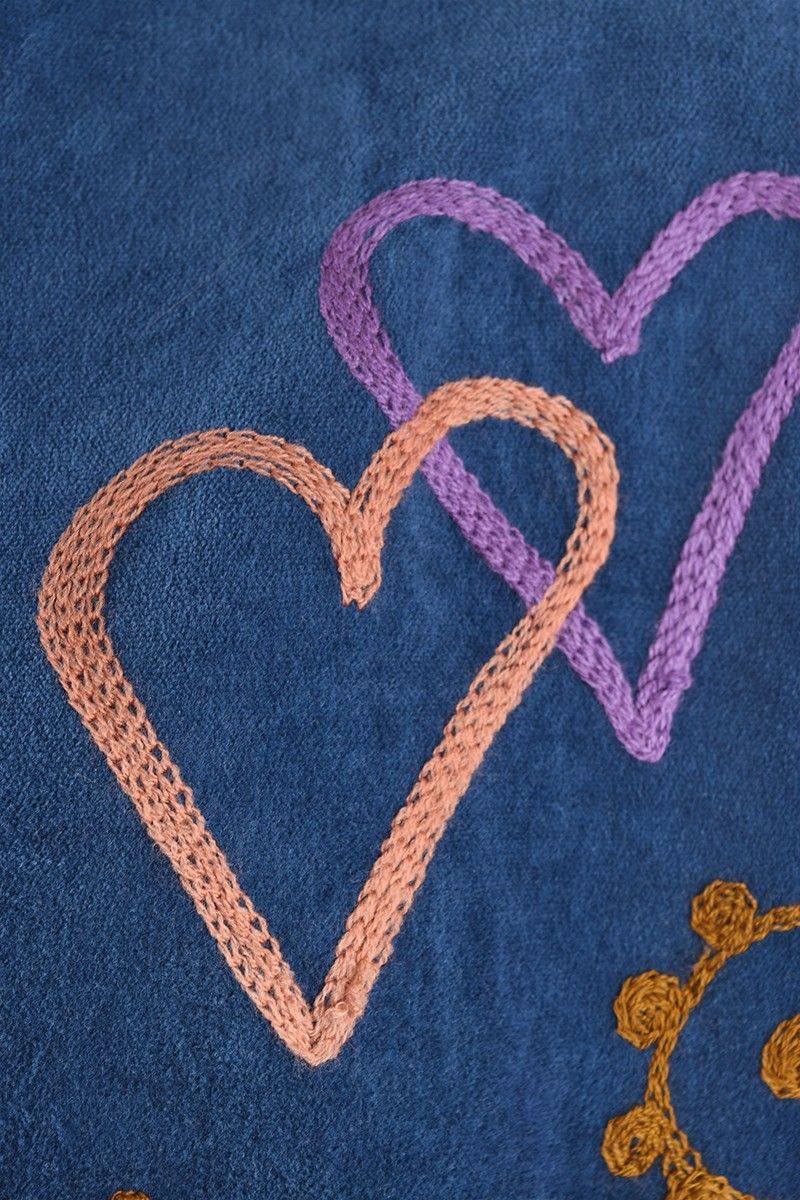 Embroidered Velvet Jacket – Midnight Blue with Playful Symbolic Embroidery