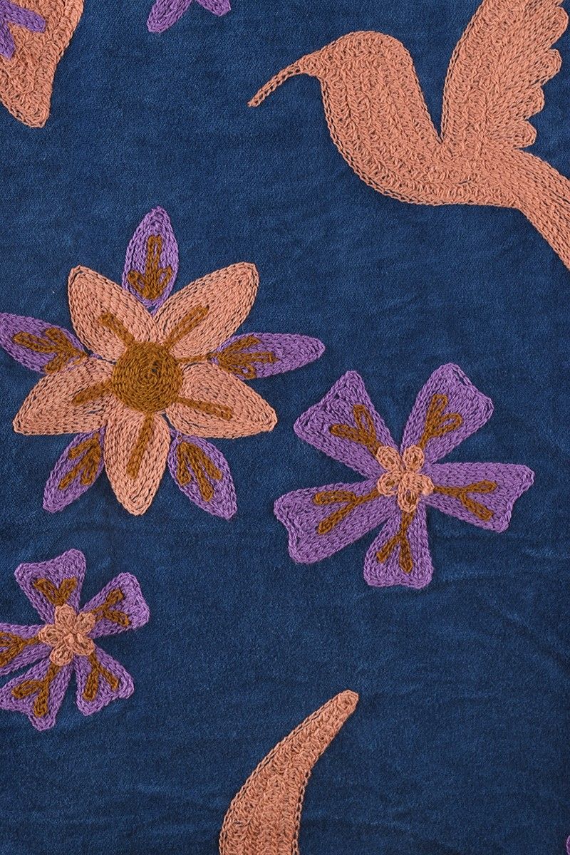 Embroidered Velvet Jacket – Midnight Blue with Playful Symbolic Embroidery