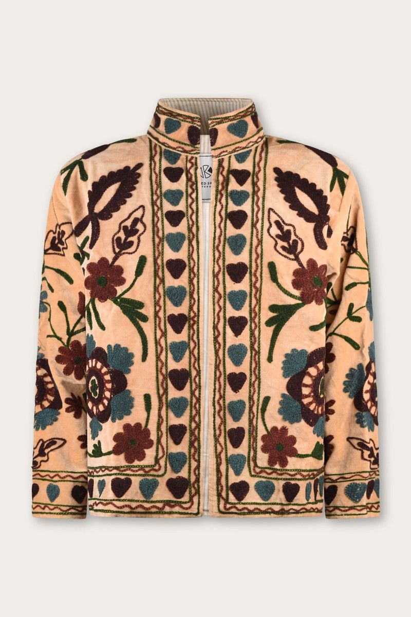 Embroidery Jacket – Sand with Heart and Floral Suzani Embroidery