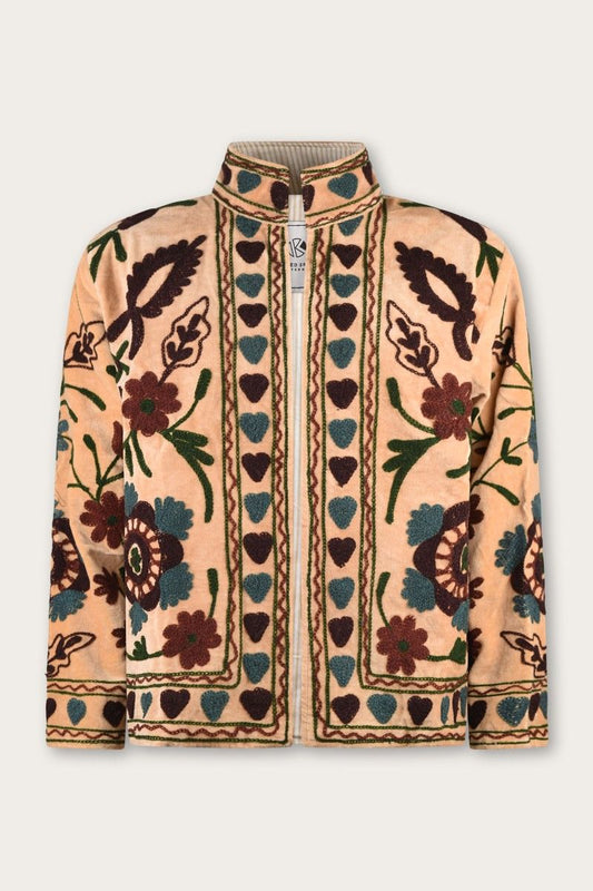 Embroidery Jacket – Sand with Heart and Floral Suzani Embroidery