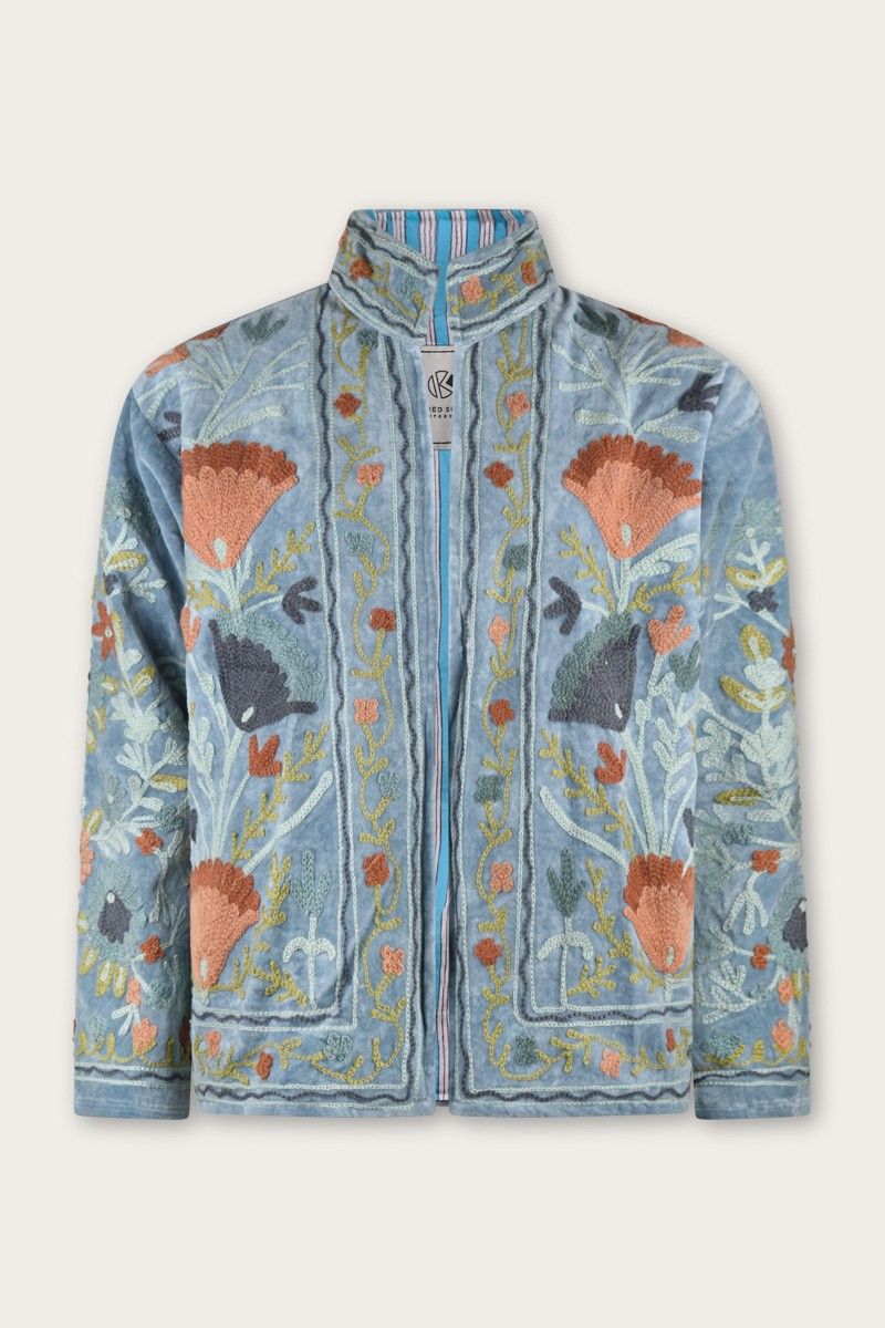 Embroidery Jacket – Light Blue with Refined Floral Suzani Embroidery