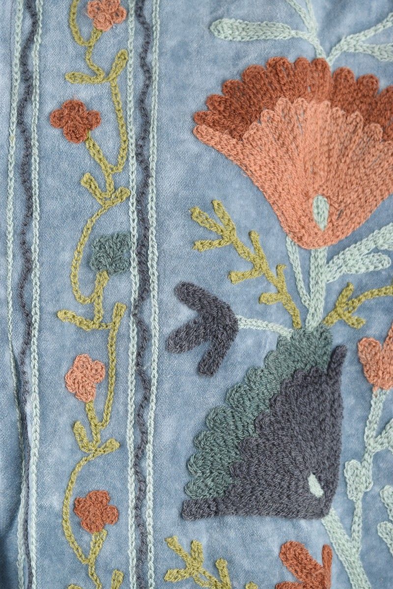 Embroidery Jacket – Light Blue with Refined Floral Suzani Embroidery