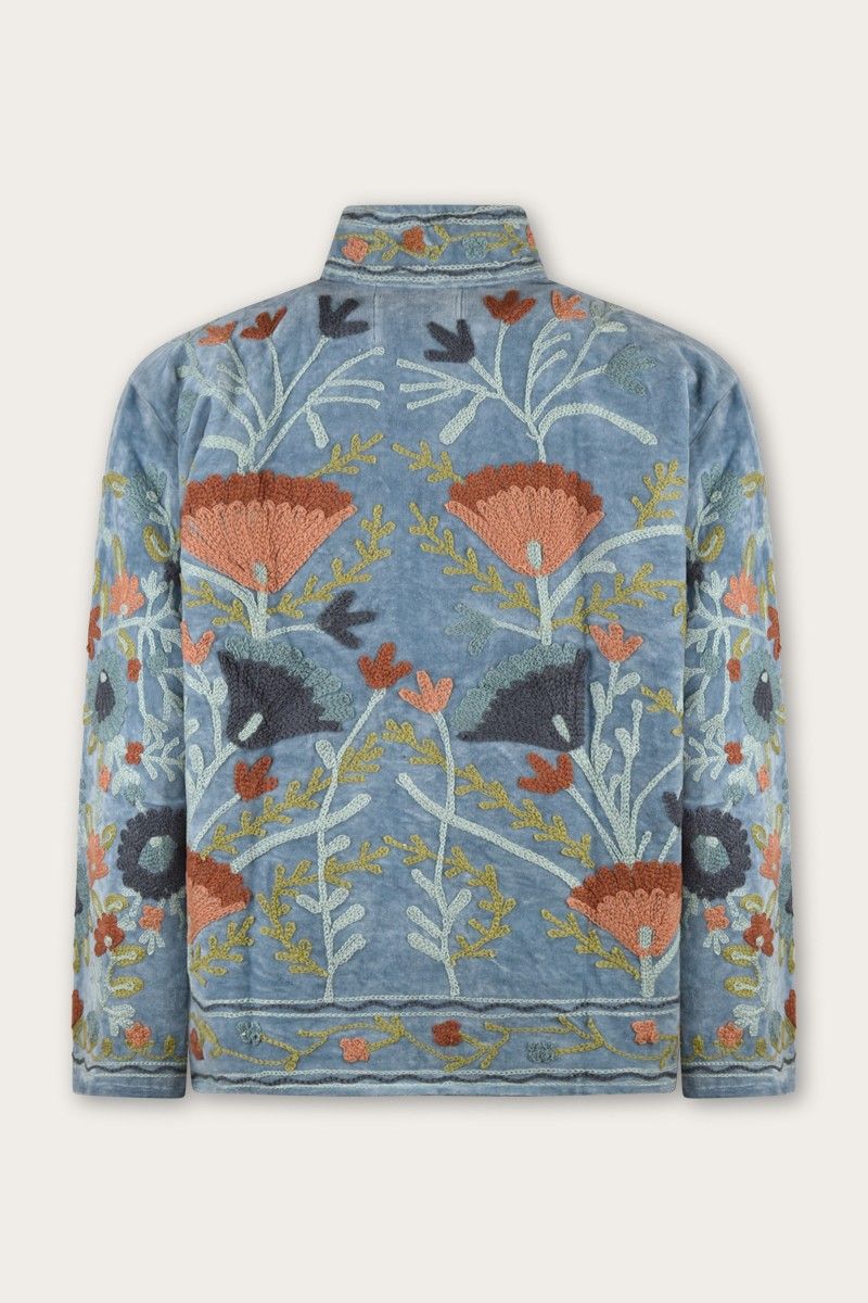 Embroidery Jacket – Light Blue with Refined Floral Suzani Embroidery