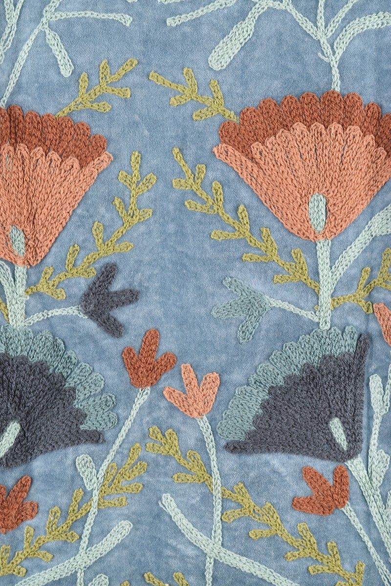 Embroidery Jacket – Light Blue with Refined Floral Suzani Embroidery
