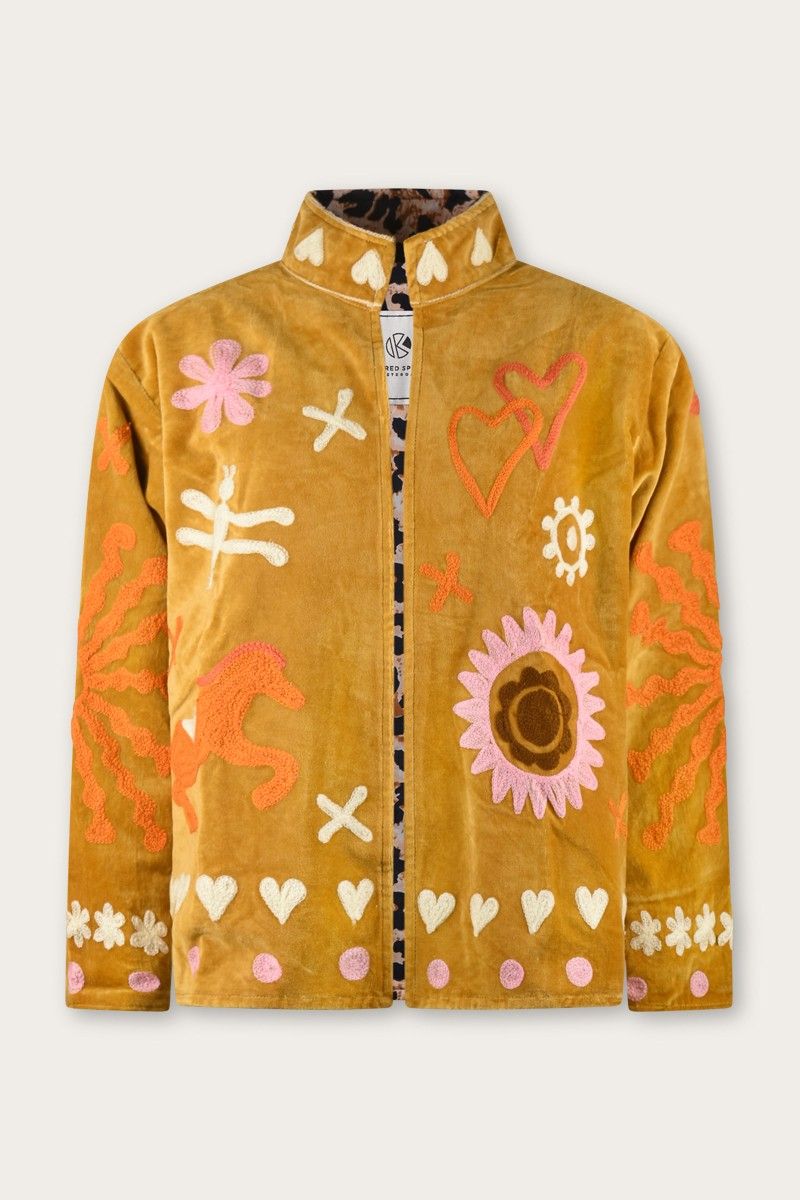 Embroidery Jacket – Golden Yellow with Playful Symbolic Embroidery