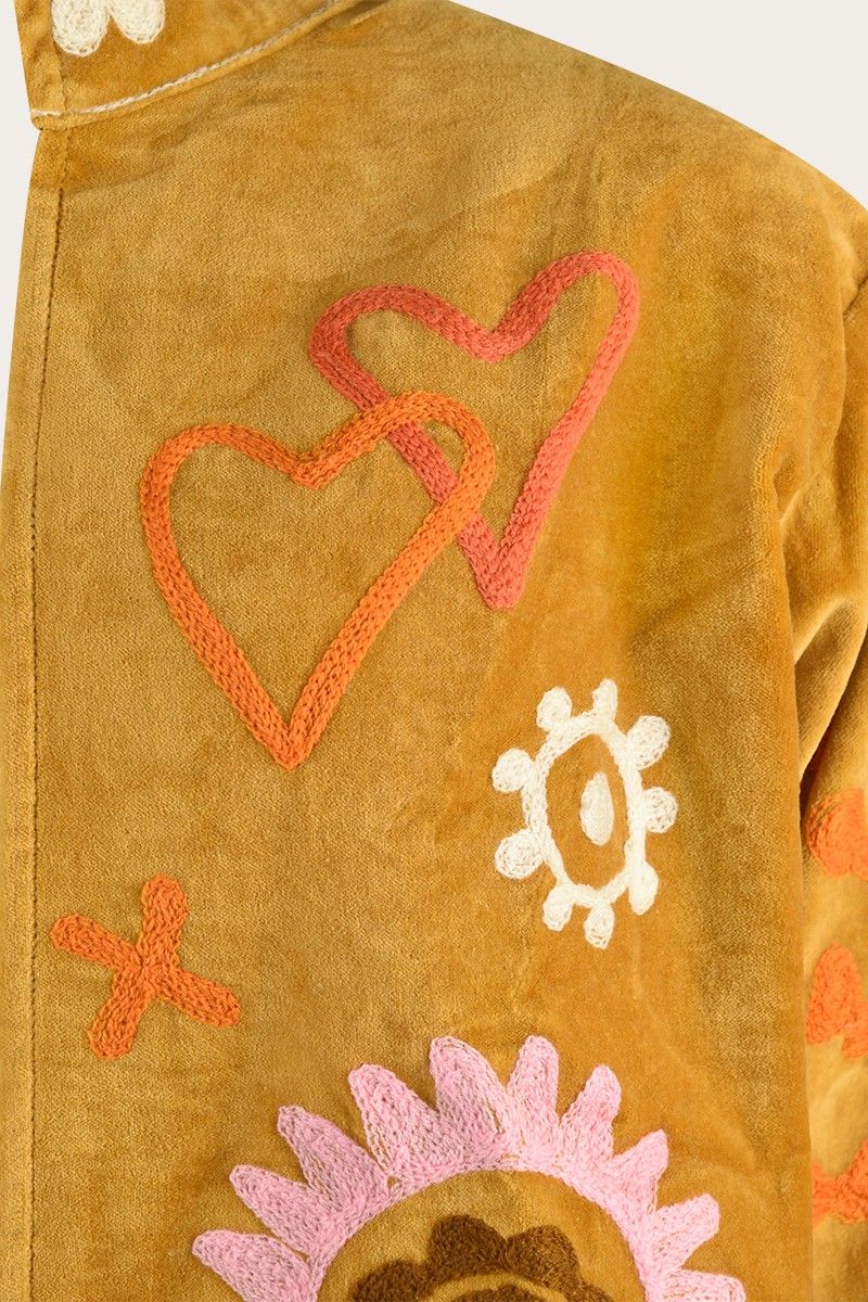 Embroidery Jacket – Golden Yellow with Playful Symbolic Embroidery