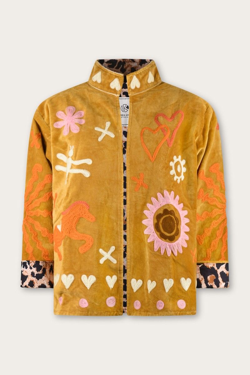 Embroidery Jacket – Golden Yellow with Playful Symbolic Embroidery