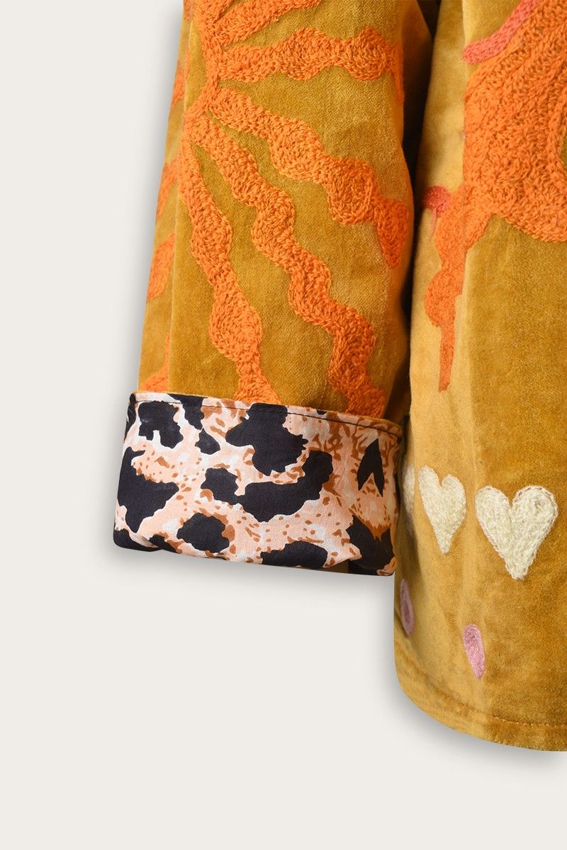 Embroidery Jacket – Golden Yellow with Playful Symbolic Embroidery