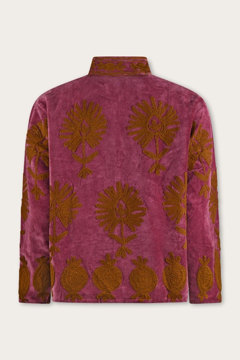 Embroidered velvet jacket – Old pink with brown Suzani embroidery