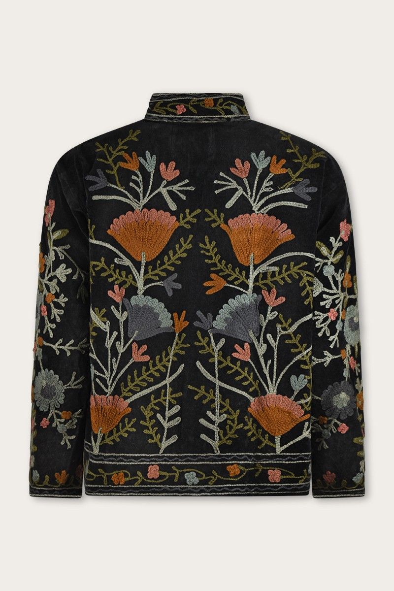 Embroidered velvet jacket – Black with multicolor Suzani embroidery