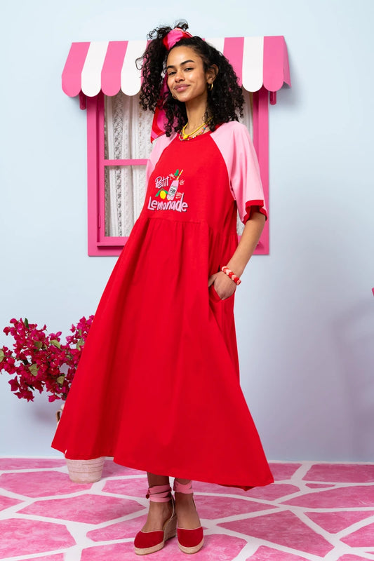 Kali Reglan T-shirt Long Dress Κόκκινο “Petit Lemonade” Κοντομάνικο Φόρεμα Petit Boutik