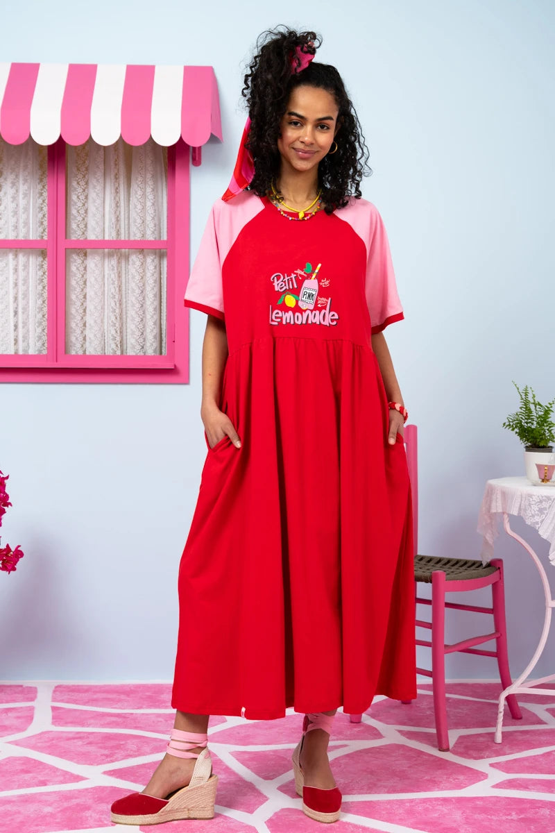 Kali Reglan T-shirt Long Dress Κόκκινο “Petit Lemonade” Κοντομάνικο Φόρεμα Petit Boutik