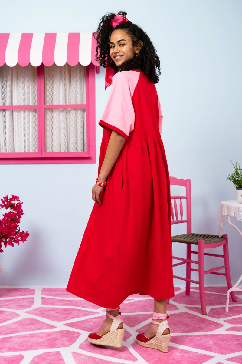 Kali Reglan T-shirt Long Dress Κόκκινο “Petit Lemonade” Κοντομάνικο Φόρεμα Petit Boutik