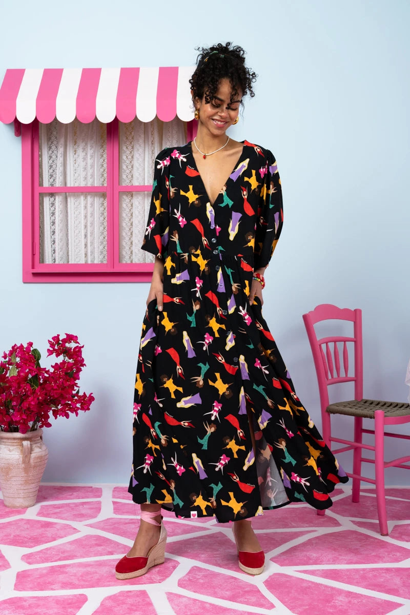 Kate Shirt Dress Vis Black Dancing Girls Σεμιζιέ Φόρεμα Με Τσέπες Petit Boutik