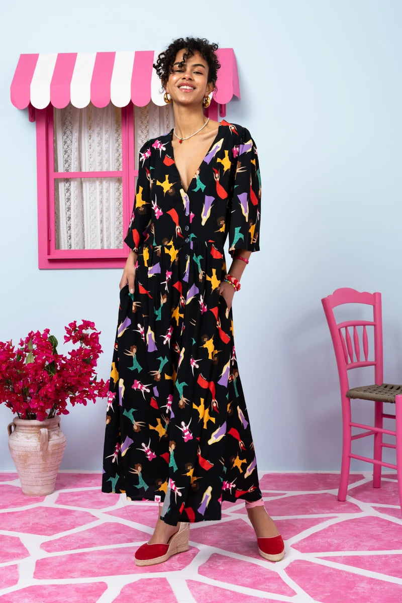 Kate Shirt Dress Vis Black Dancing Girls Σεμιζιέ Φόρεμα Με Τσέπες Petit Boutik