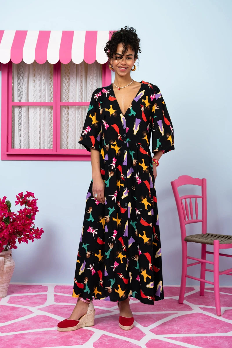 Kate Shirt Dress Vis Black Dancing Girls Σεμιζιέ Φόρεμα Με Τσέπες Petit Boutik