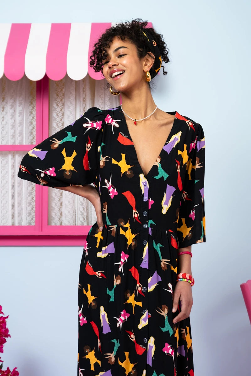Kate Shirt Dress Vis Black Dancing Girls Σεμιζιέ Φόρεμα Με Τσέπες Petit Boutik