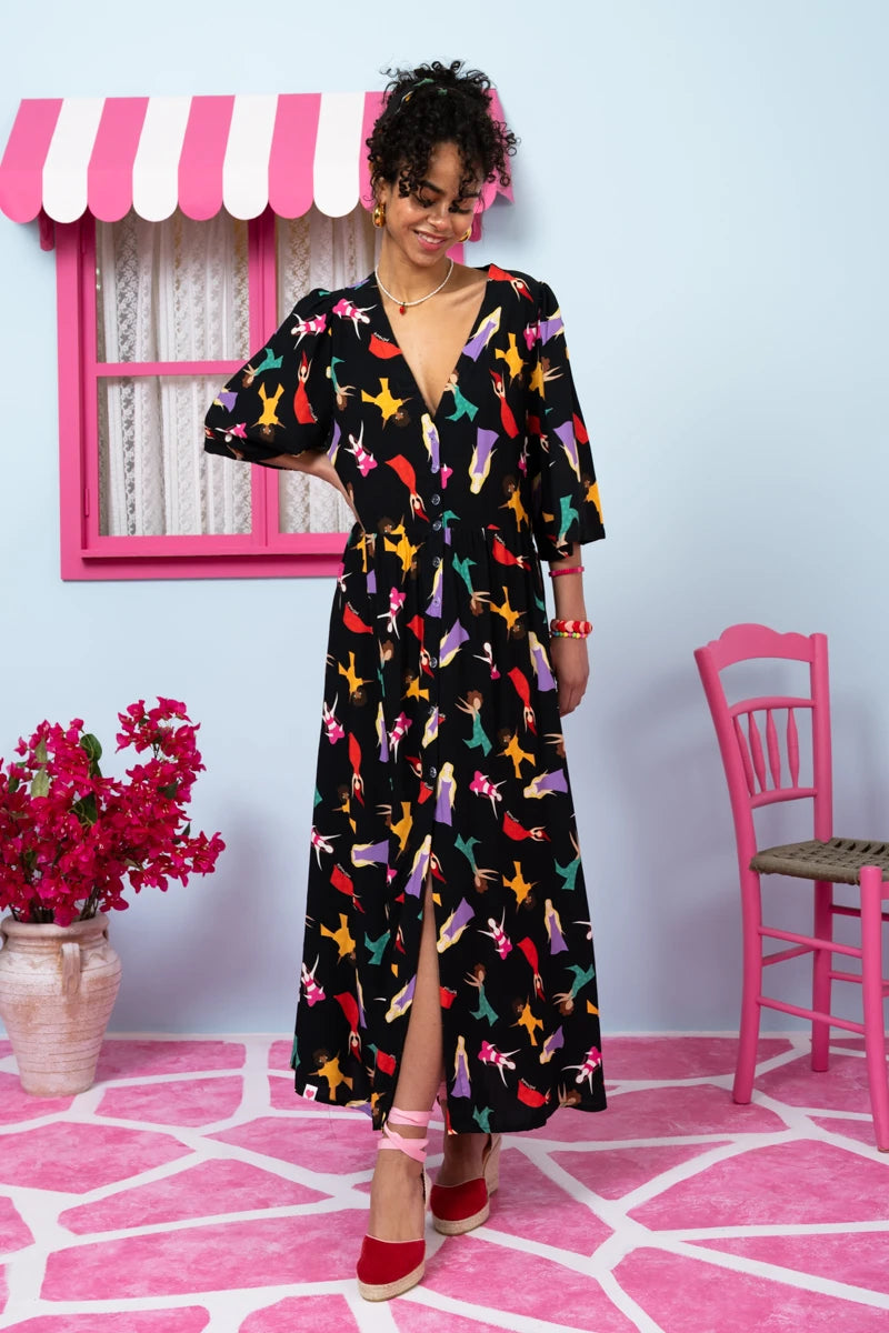 Kate Shirt Dress Vis Black Dancing Girls Σεμιζιέ Φόρεμα Με Τσέπες Petit Boutik