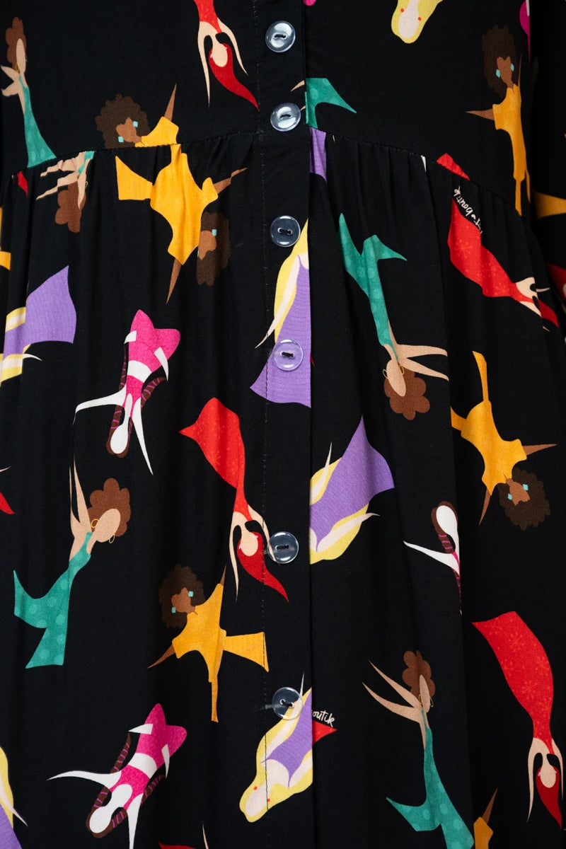 Kate Shirt Dress Vis Black Dancing Girls Σεμιζιέ Φόρεμα Με Τσέπες Petit Boutik